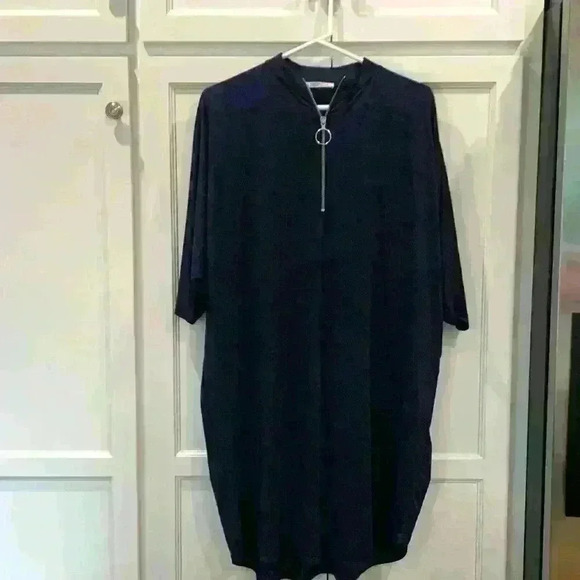 TRAFALUC By Zara Womens Size Small Navy Coat Dress Polyester Spandex 1/2 Zip - Picture 1 of 3